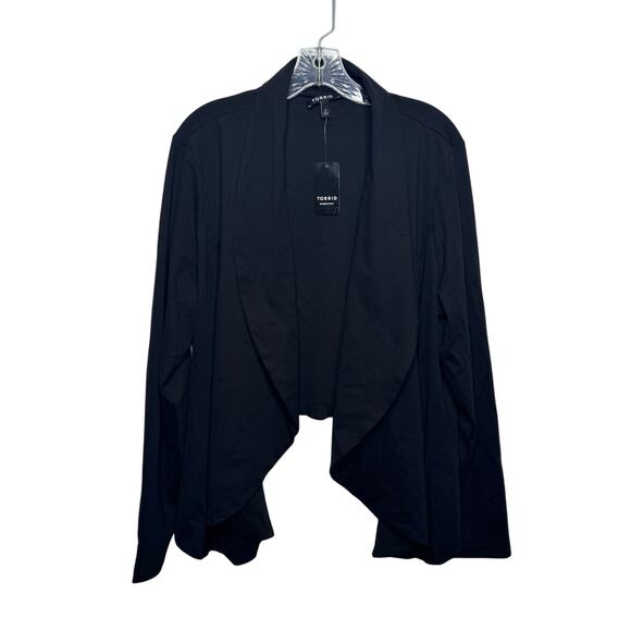 Torrid Black Flare Front Blazer Jacket Plus Size 2 Open Draped Career Work - Picture 1 of 11